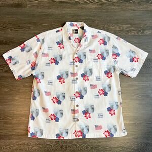 VTG Chiliwear Mens USA Flag Tropical Button Down Shirt Medium Beach Resortwear